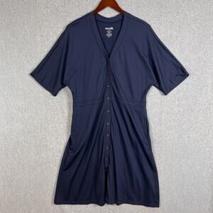 Wool& Wooland Navy Blue Amalya V Neck Button Front Dress Pockets Size XL